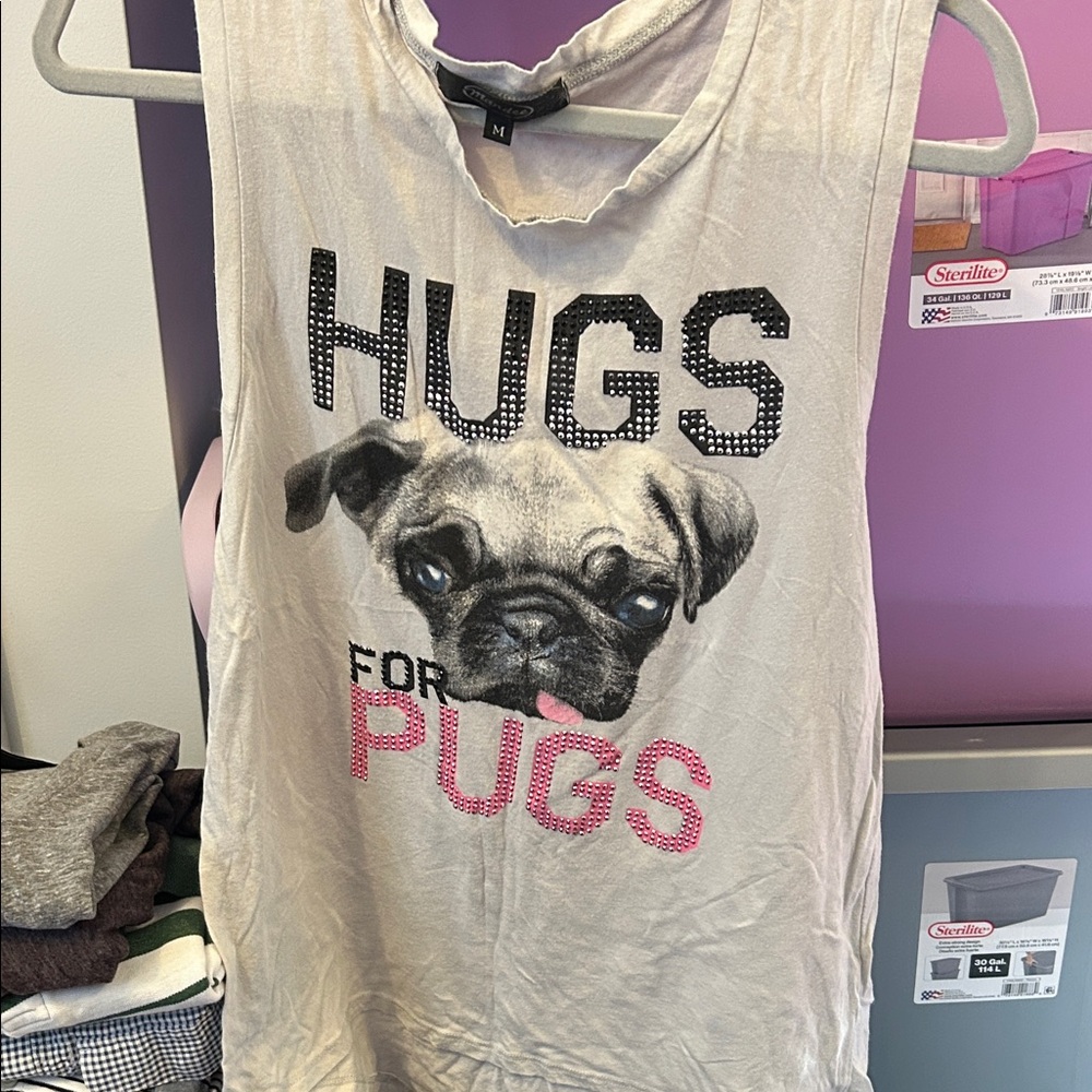 Mandee Gray and Pink Pug Graphic Tank Top